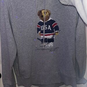 Polo Ralph Lauren Gray Hoodie with Bear Graphic